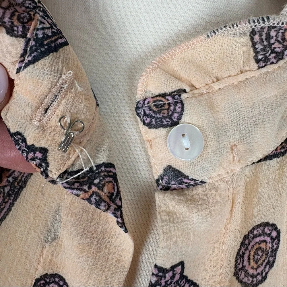 Free People Turn Turn Mini Button Front Dress Sz XS Cream Purple Print Boho Chic